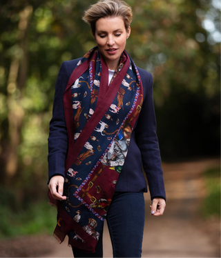 It’s A Dog's Life Claret Red and Navy Blue Wool Silk Wrap