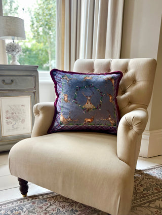 Caledonia Large Fringed Plush Velvet Cushion in Soft Amethyst Purple