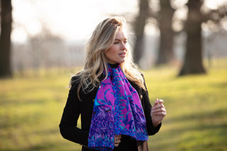 Clare Haggas Pluming Marvellous Fandango Pink Peacock Classic Silk Country Scarf