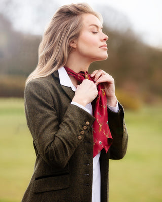 Caledonia Holly Berry Red Pure Silk Ladies Cravat Box Set