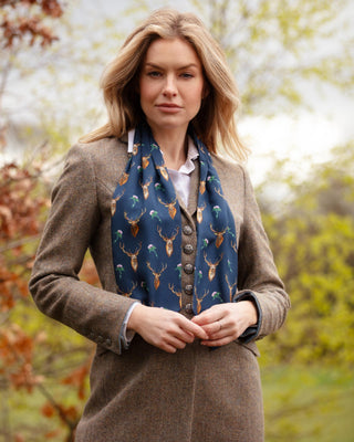 Caledonia Navy Blue Pure Silk Ladies Cravat