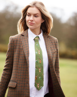 Caledonia Moss Green Pure Silk Ladies Tie Box Set