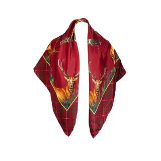 Caledonia Holly Berry Red Large Square Pure Silk Scarf