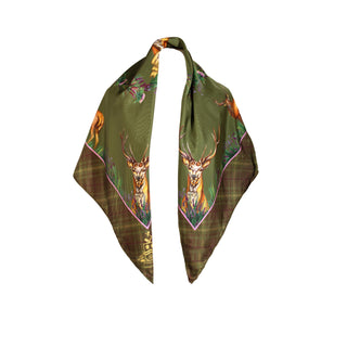 Caledonia Moss Green Large Square Pure Silk Scarf