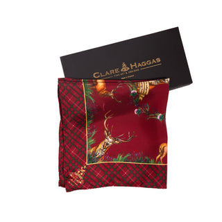 Caledonia Holly Berry Red Medium Square Pure Silk Scarf