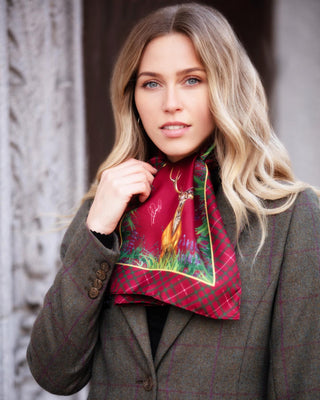 Caledonia Holly Berry Red Narrow Pure Silk Scarf