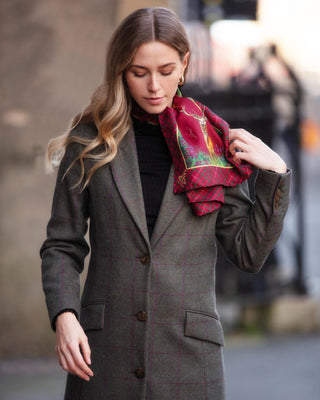 Caledonia Holly Berry Red Narrow Pure Silk Scarf