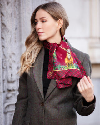 Caledonia Holly Berry Red Narrow Pure Silk Scarf