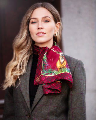 Caledonia Holly Berry Red Narrow Pure Silk Scarf