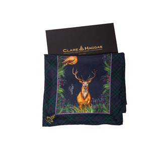 Caledonia Navy Blue Narrow Pure Silk Scarf