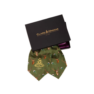 Caledonia Moss Green Pure Silk Gentlemen's Cravat Box Set