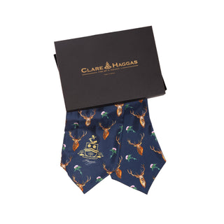 Caledonia Navy Blue Pure Silk Gentlemen's Cravat Box Set