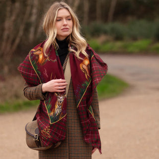 Caledonia Holly Berry Red Wool Silk Shawl Scarf