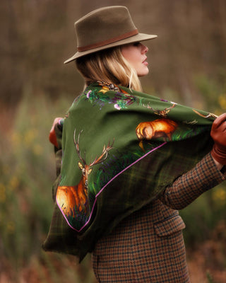 Caledonia Moss Green Wool Silk Shawl Scarf