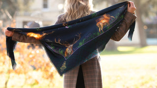 Caledonia Navy Blue Wool Silk Shawl Scarf