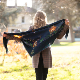 Caledonia Navy Blue Wool Silk Shawl Scarf