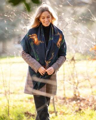 Caledonia Navy Blue Wool Silk Shawl Scarf