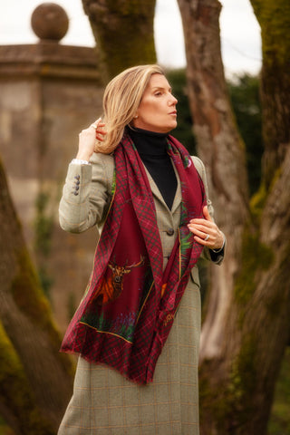 Caledonia Holly Berry Red Wool Silk Wrap Scarf