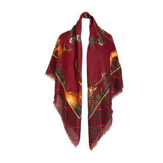 Caledonia Holly Berry Red Wool Silk Shawl Scarf