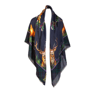 Caledonia Navy Blue Wool Silk Shawl Scarf