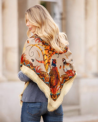 Heads or Tails Toffee Gold Wool Silk Shawl Scarf