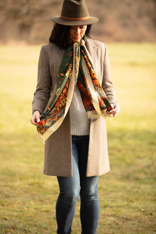 Heads or Tails Khaki Green Wool Silk Wrap Scarf