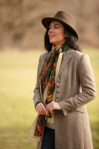 Heads or Tails Khaki Green Wool Silk Wrap Scarf