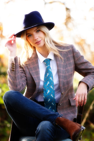 Equestrian Navy Blue Ladies Pure Silk Tie